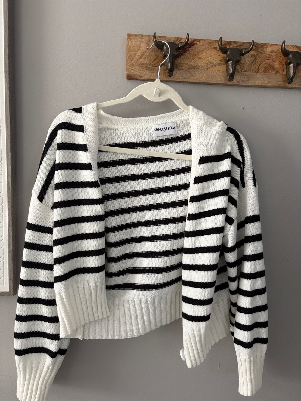 Princess Polly Black & White Striped Open-Front Knit Cardigan